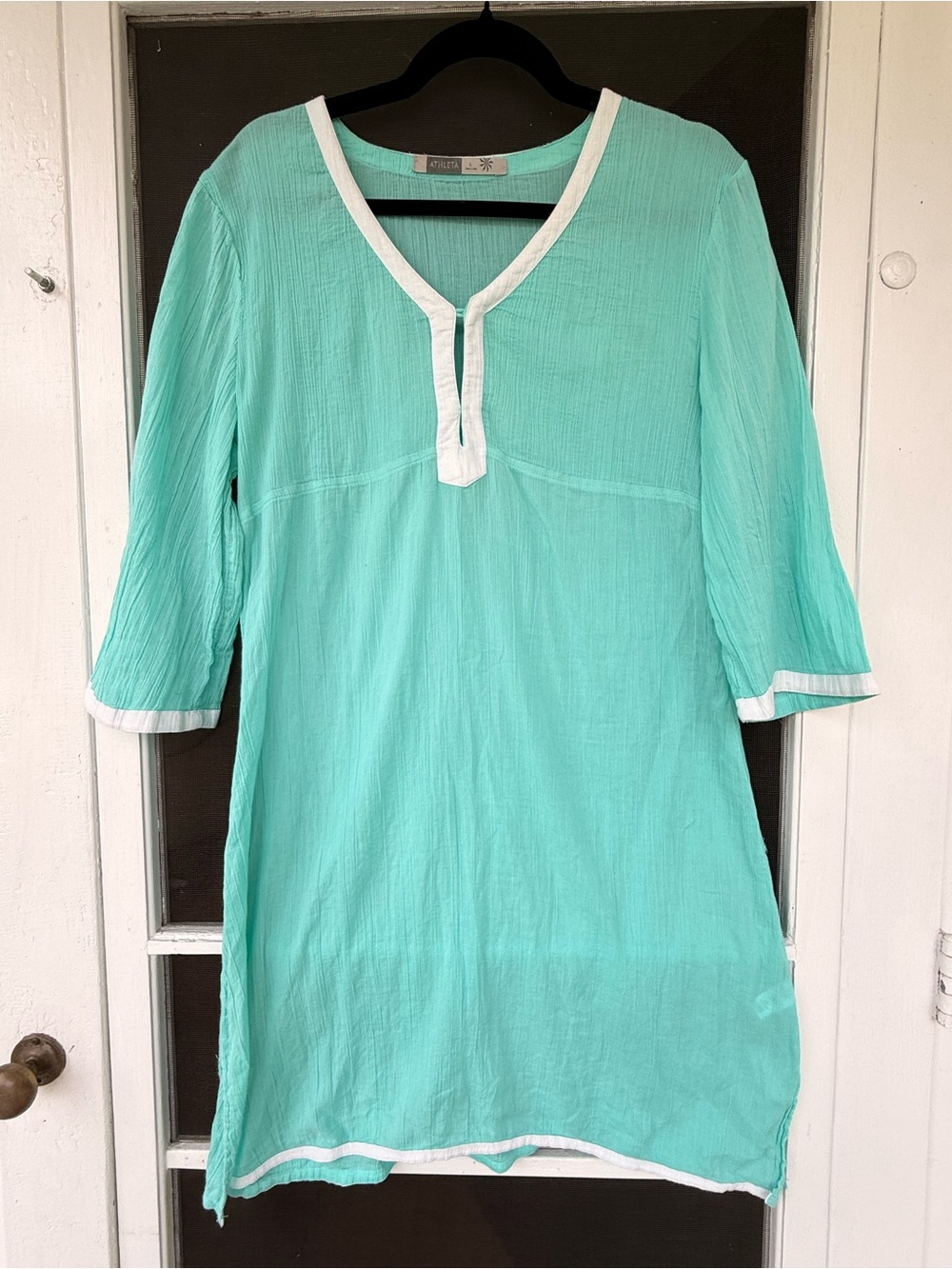 Athleta Mint Green Tunic Midi Dress with White Trim